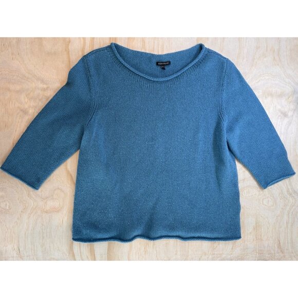 Eileen Fisher Sweater XL Yak & Merino Wool Italian Yarn Azure Teal Bateau $258